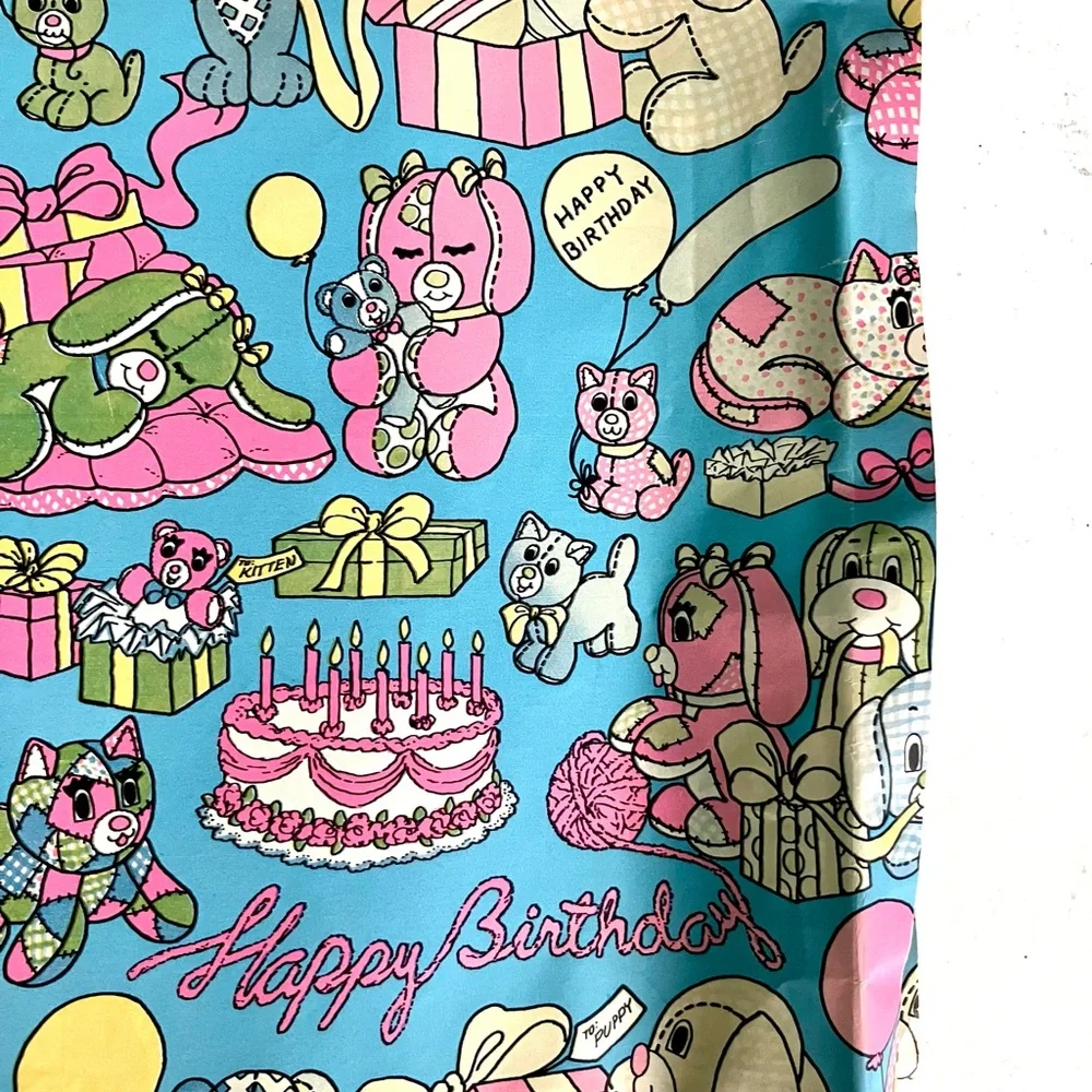 Vintage 60’s cute animals Happy Birthday wrapping paper sheets & napkins set